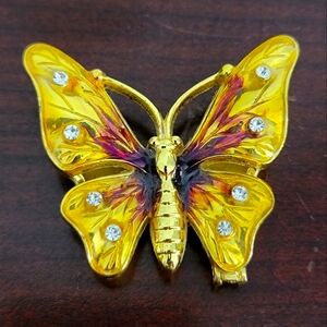Vintage Butterfly Hinged Trinket Box Goldtone and Rhinestone